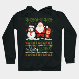 Snowman, Santa & Rudolph "Merry Christmas" Ugly Christmas Sweater Type Hoodie